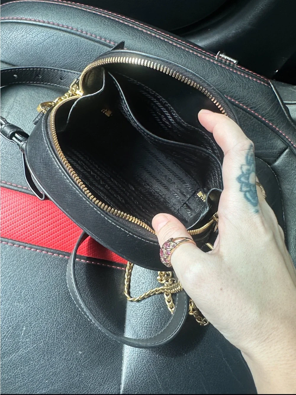 Prada Black Saffiano Leather Crossbody Belt Bag with Gold Chain Strap